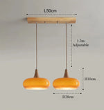 suspension lumineuse moderne orange bois naturel opacité chaînes métalliques salon restaurant étude chambre exposition