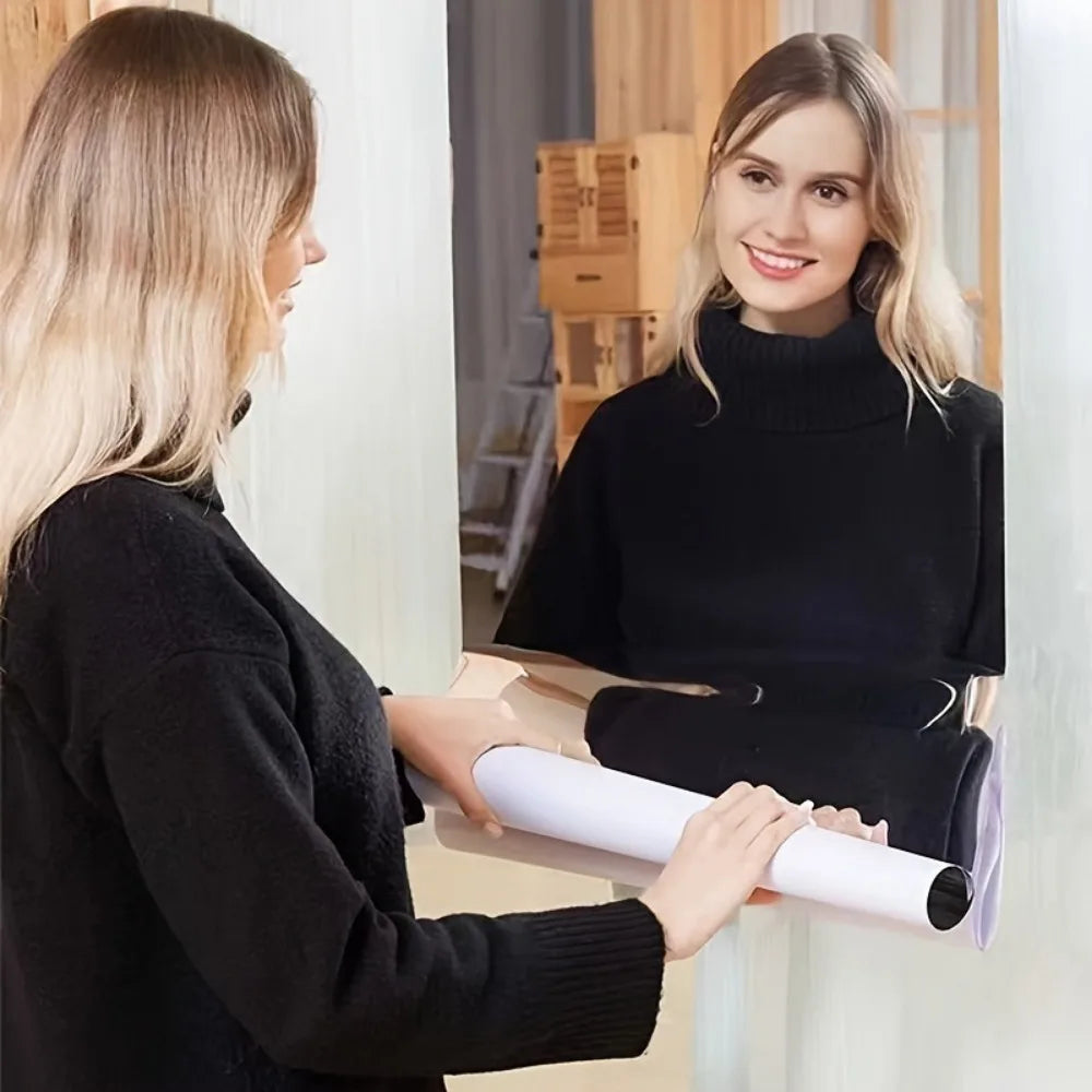 miroir argenté moderne adhésif 30x100cm plat lisse opacité décoration murale salle bain autocollant instructions