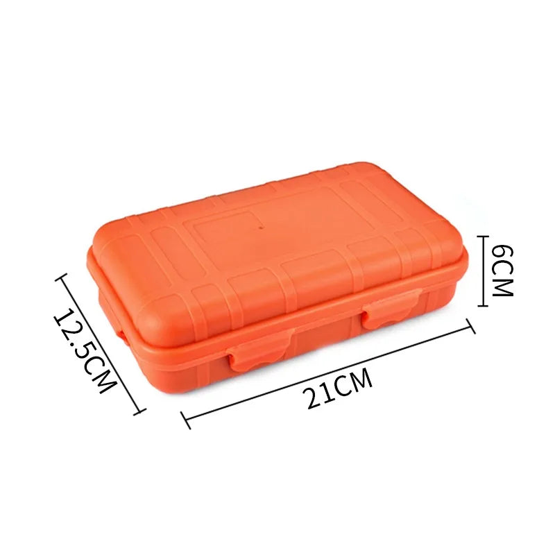 boîte rangement pratique robuste noire orange beige motifs géométriques contenant trousse secours lampe couteau