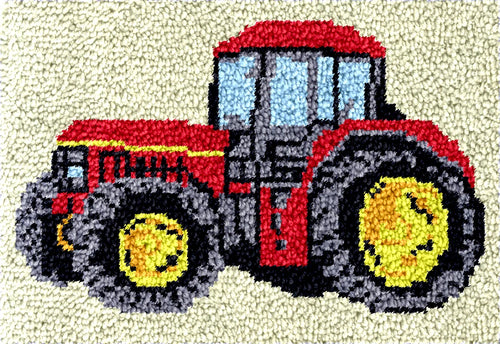 tapisserie crochet tracteur dessin animé broderie laine rouge gris jaune artisanal européen américainintérieur decoration