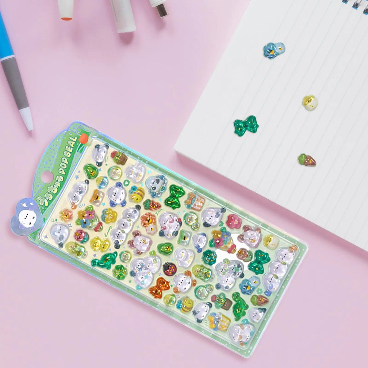 sticker 3d kawaii forme géométrique animaux multicolore opacité adhésif décoration enfant maisonécole