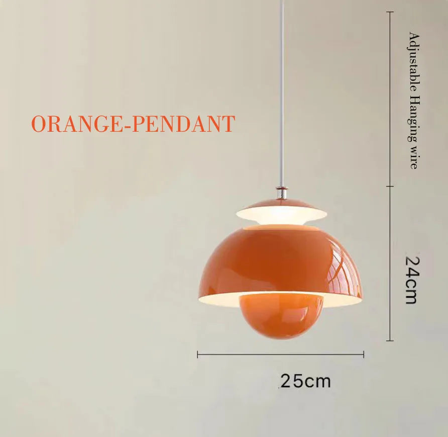 lumière suspendue moderne scandinave deux demi sphères concentriques salon chambre étude orange vert noir