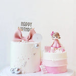 décoration gâteau anniversaire fille figurines animées résine rubans étoiles dorées lettres fleurs festives