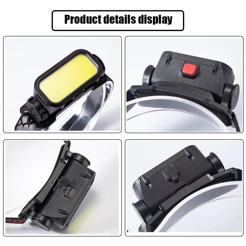 lampe frontale rechargeable led usb ceinture ajustable course exploration camping