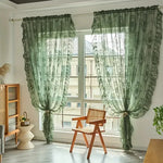 rideau floral vintage polyester translucide salon blanc vert