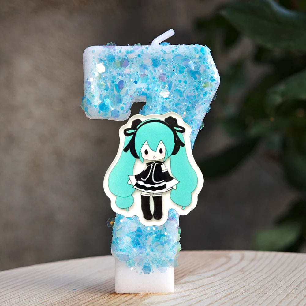 bougies anniversaire hatsune miku chiffres glitter bleu blanc décoratives anime personnalisées enfants adultes