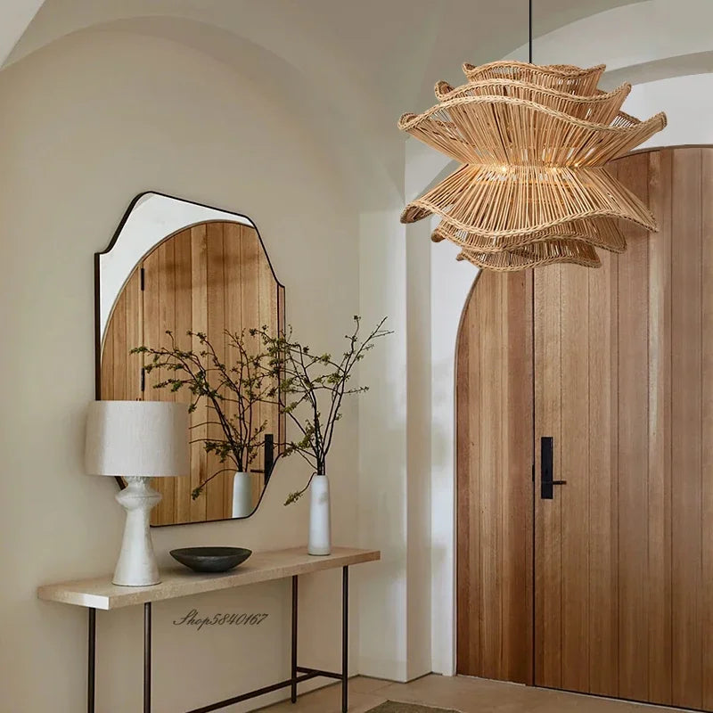 lampe suspendue tressée naturelle moderne salon chambre principale différents espaces lumière chaîne métallique