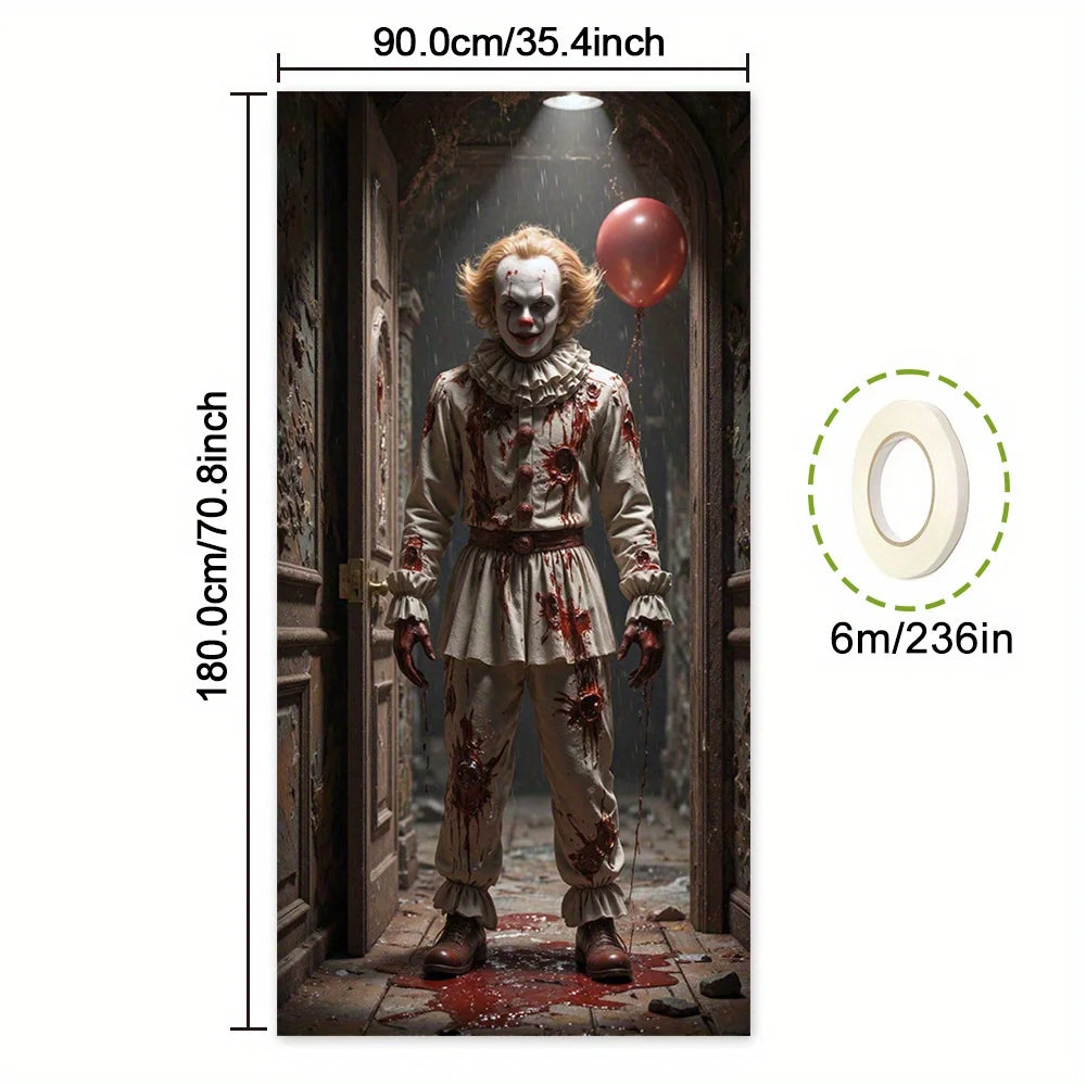 décoration murale halloween poster clown macabre citrouille squelette toile d'araignée gris rouge noire