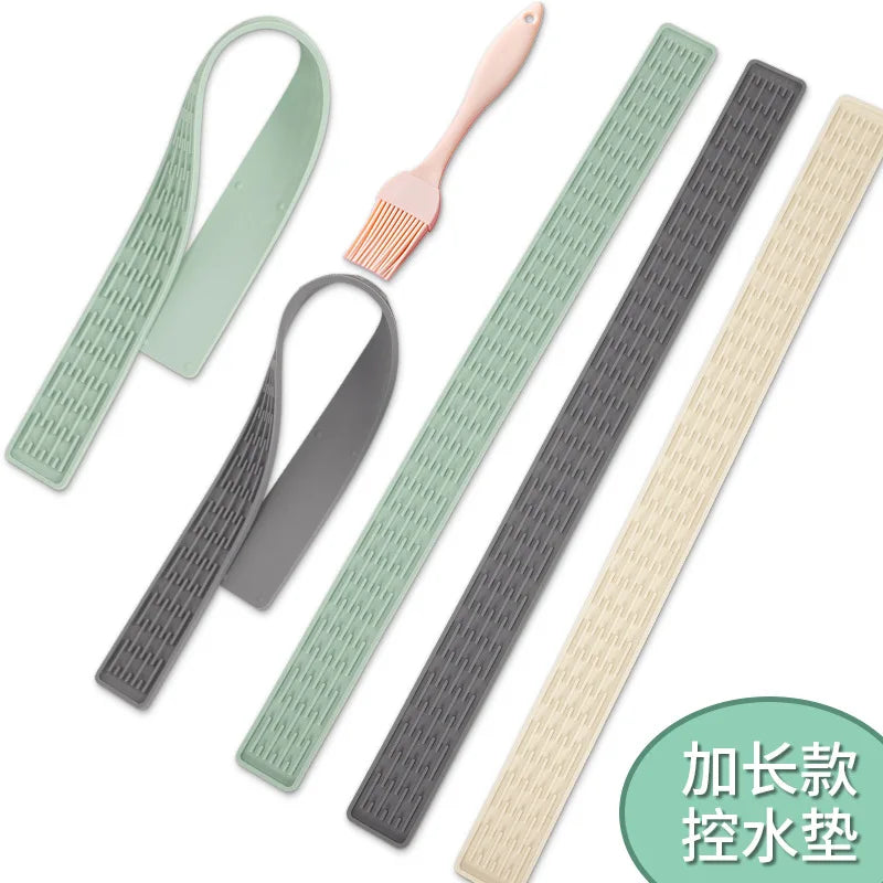 tapis antidérapant silicone rectangle moderne texturé protection cuisine vert menthe gris beige