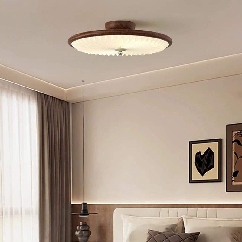 lampe moderne bois marron foncé géométrique sans ombre télécommande blanc