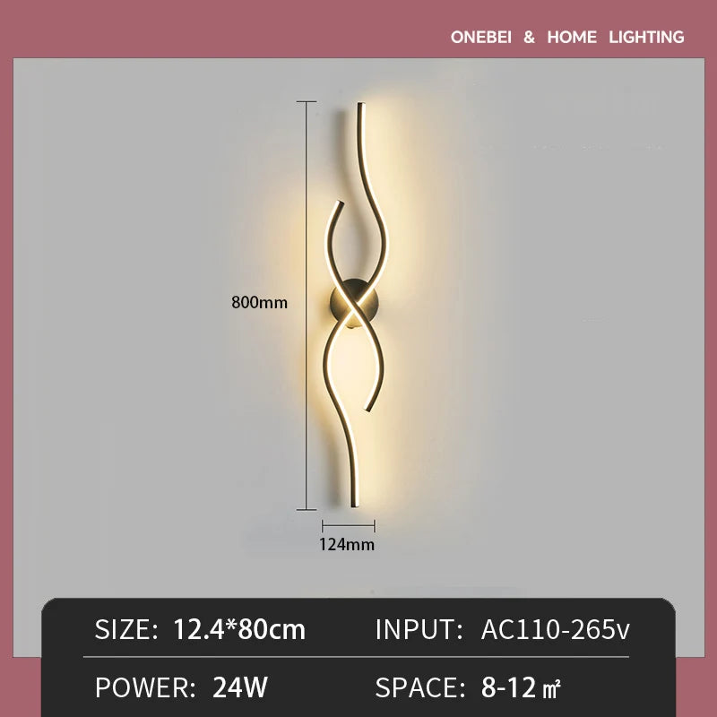 lampe murale moderne applique murale spirale abstraite noir lumière minimaliste fixée mur