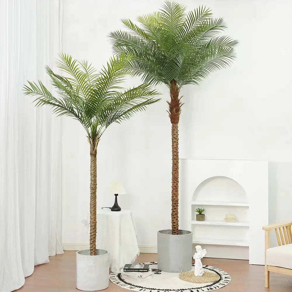 palmier artificiel décoration intérieure vert feuilles fines tronc épais moderne pot 240cm haute