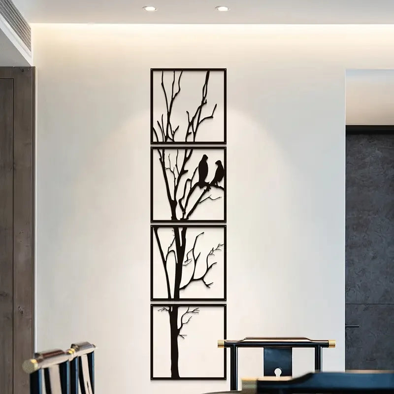 plaque murale contemporaine silhouettes arbres oiseaux noires décoration intérieure extérieure