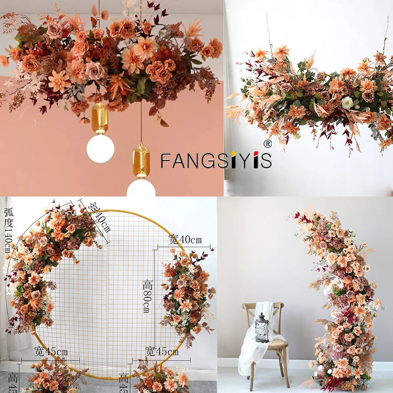 guirlande florale artificielle orange blanc mariage décoration arc fleurs soie feuilles rustique naturel