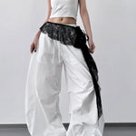 pantalon femme dentelle blanche moderne décontracté élastique taille noir blanc