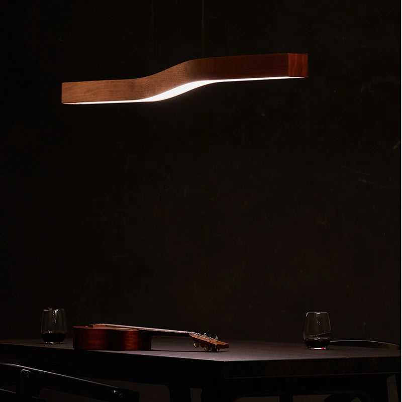 lampe suspendue bois foncé texture naturelle moderne câble suspendu lumiere intérieure luxueux réglable 120cm