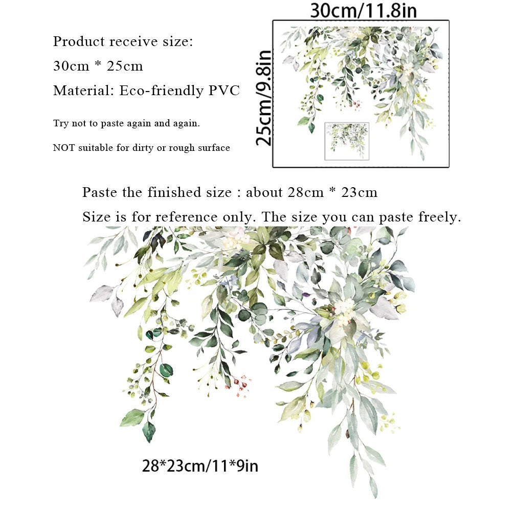 autocollant mural feuilles plantes vertes décoration intérieur toilettes meubles aquarelle résistant eau moderne