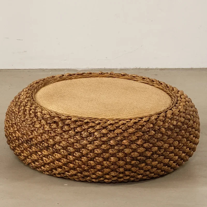 coussin sol rond tissé main paille mousse pu anti décubitus opaque rustique beige brunclair