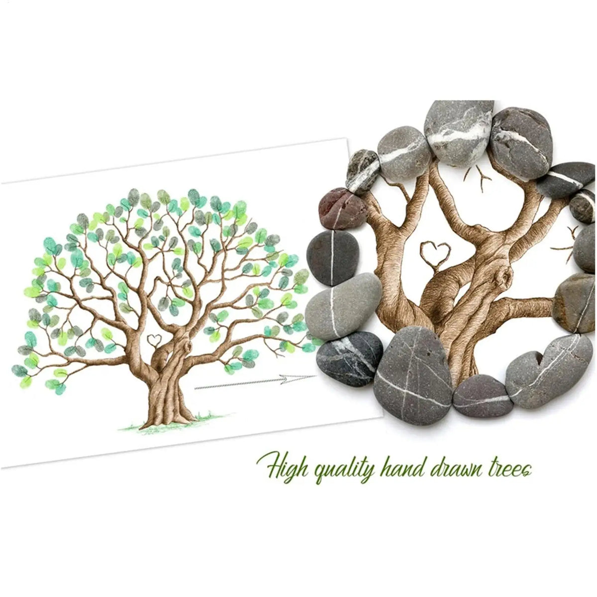 tableau decoratif impression toile arbre empreintes digitales marron rouge rose vert blanc beau romantique