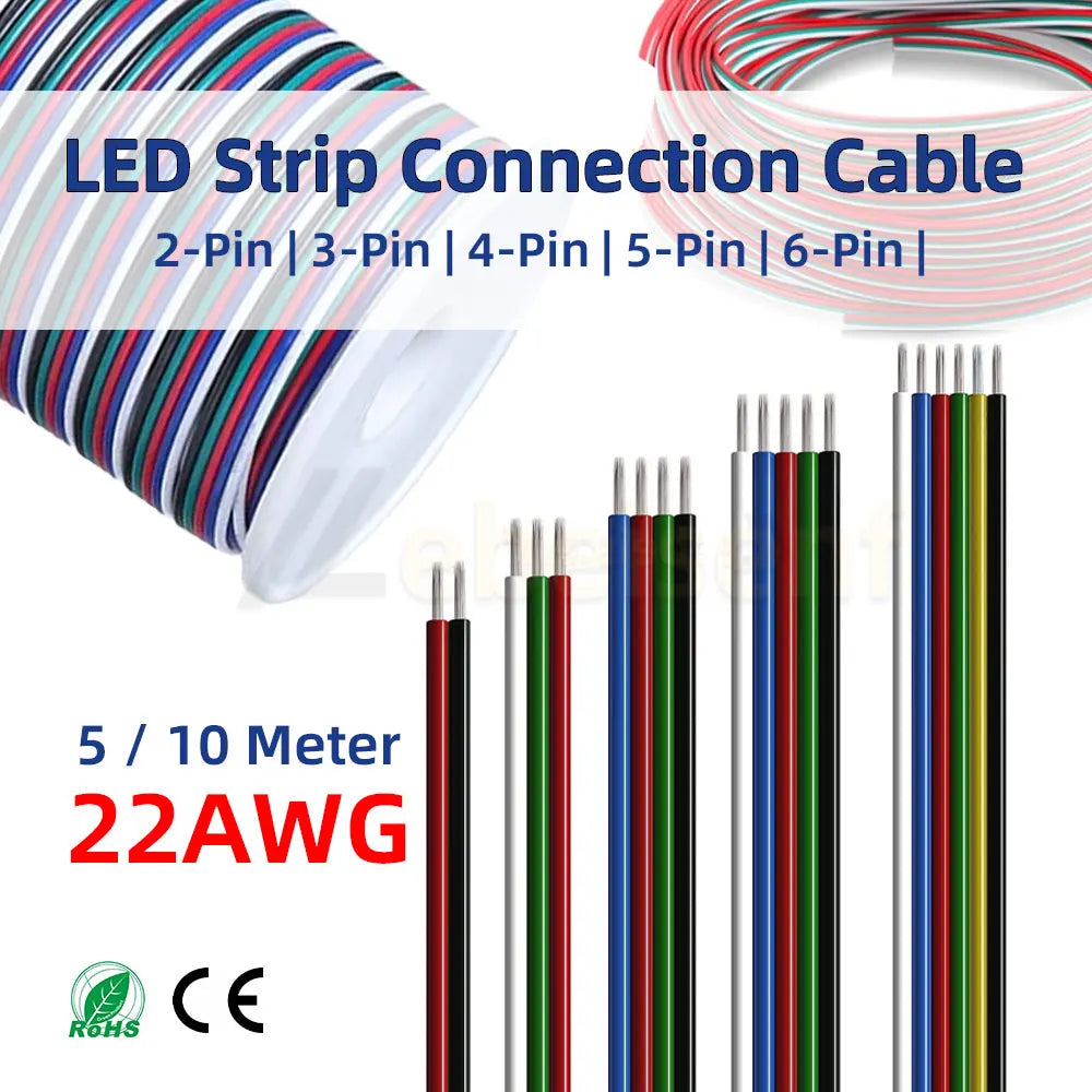 câbles électrique couleur multiple 22AWG 5m 10m led rgb cct diy cuisine éclairage