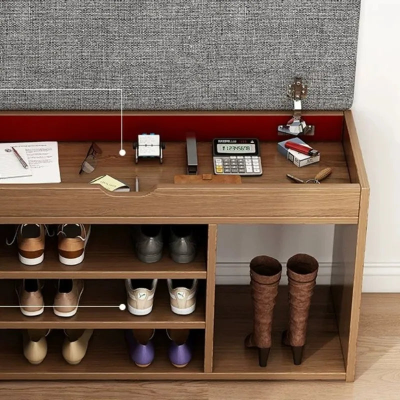 banc rangement chaussures tissu gris moderne fixation minimaliste multifonctionnel.storage