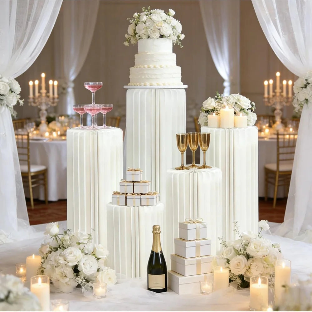 piédestal plié carton blanc plissé moderne mariage anniversaire baptême fêtes retraite
