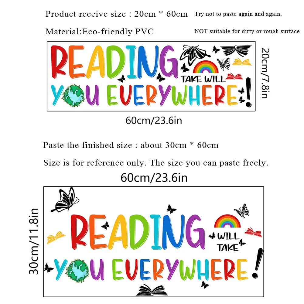 autocollant mural enfantin phrases inspirantes livres arcs ciel papillons adhésif decoratif chambre education motivation