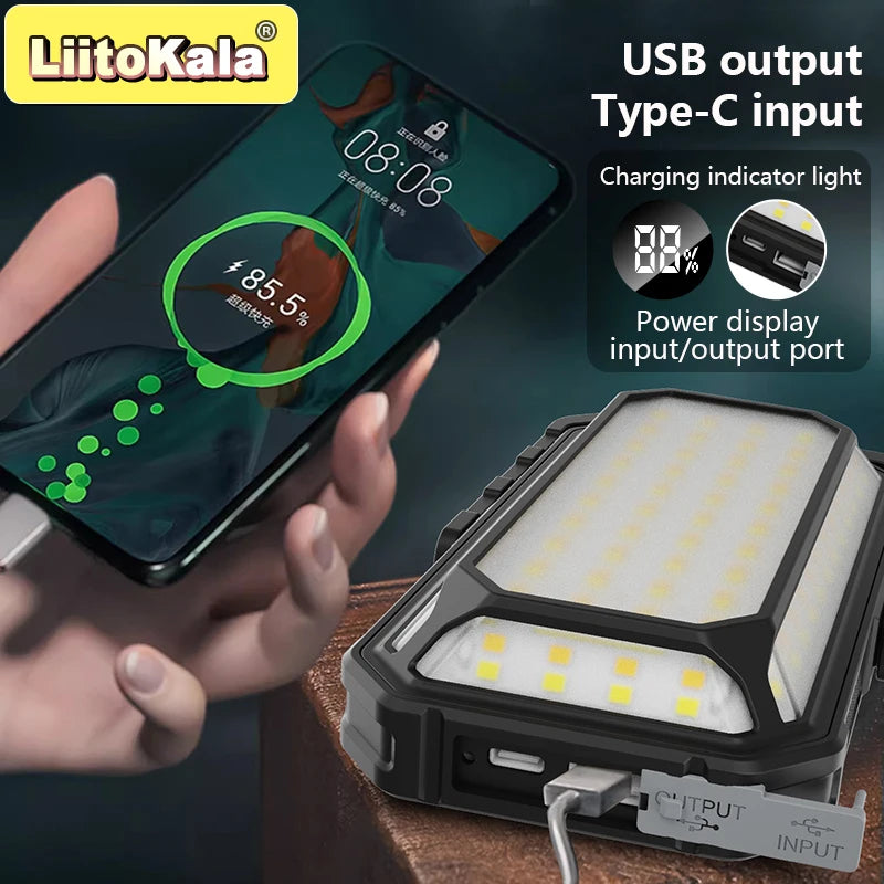 lampe camping solaire rechargeable 1200lm led 12h autonomie ipx4 étanche moderne noire abs matériaux