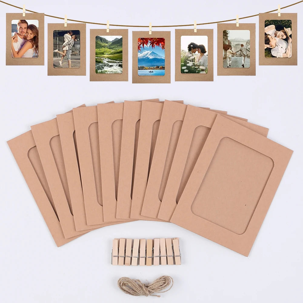 kits cadres photo pinces linge ficelle noir blanc brun décoratif rustique bohème casa festivités