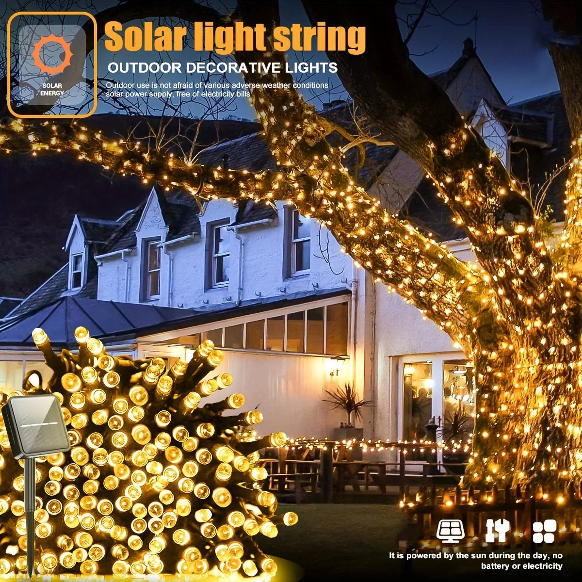 guirlande lumineuse solaire 100 led blanc moderne extérieure ip65 autoinstallation festive décors