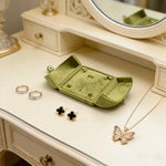 boîtes bijoux velours vert olive classique boutons pression boucles d'oreilles clover bague or collier