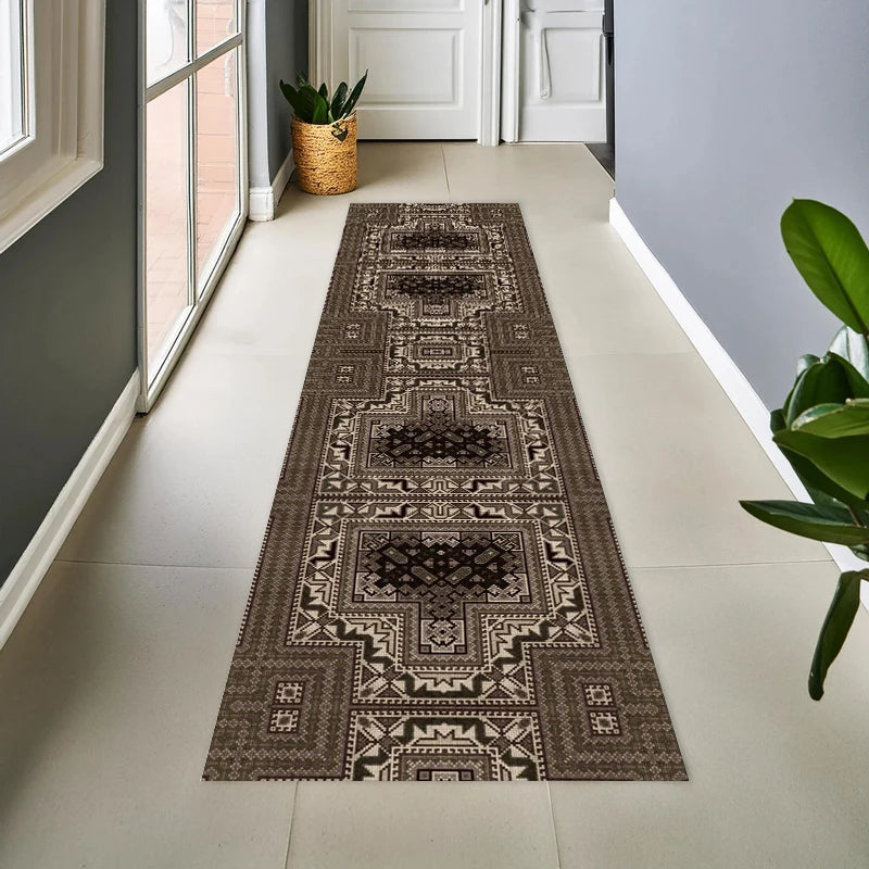 tapis moderne géométrique noir gris beige antidérapant polypropylène polyester salon entrée durable déco