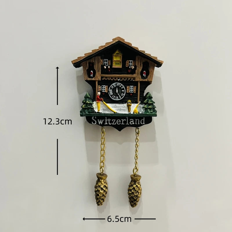 horloge pendule alpine animaux paysages aimants réfrigerateur texte traditionnel