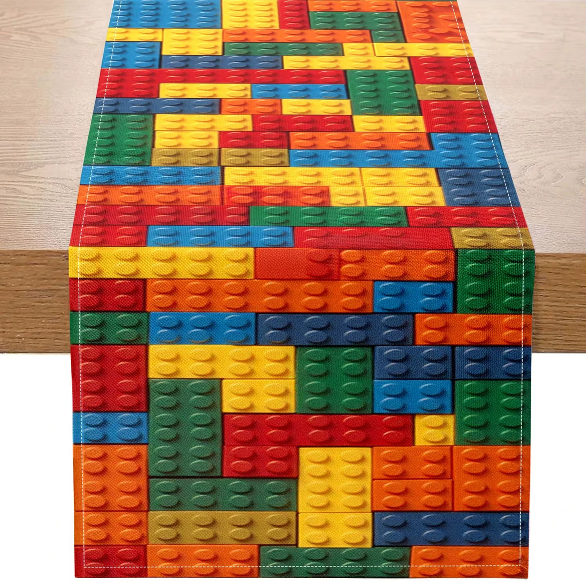 nappe polyestère motif lego rouge bleu jaune verte décoration chambre enfant ludique maison 150cmX33cm