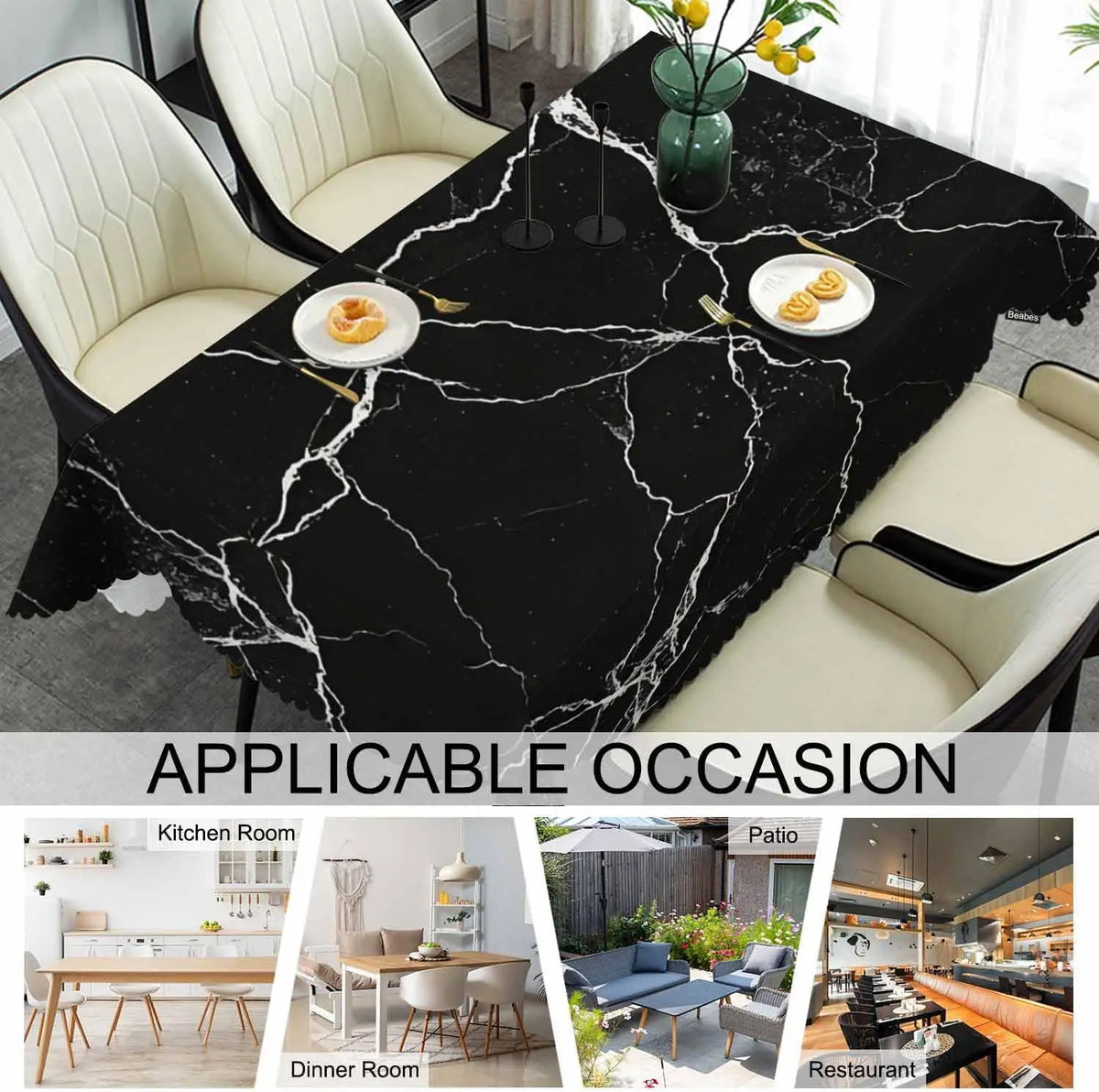 nappe table marbre noire blanche moderne rectangle réutilisable polyester geometrique
