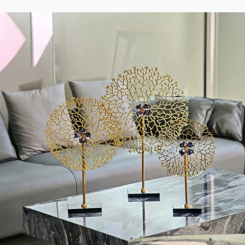 sculptures décoratives or réseau branches contemporaines base plate ornemental adultes chambre salon