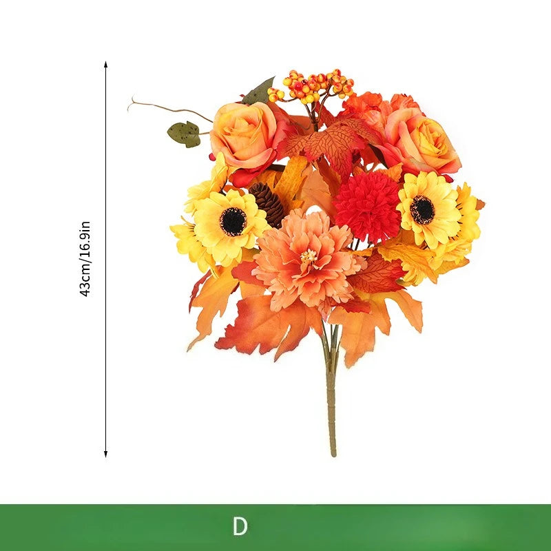 décoration intérieure bouquet fleurs artificielles automnales orange rouge vert noël halloween rustic