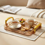 plateau thé transparent diamant 3d moderne poignées dorées élégant assiettes vaisselle service