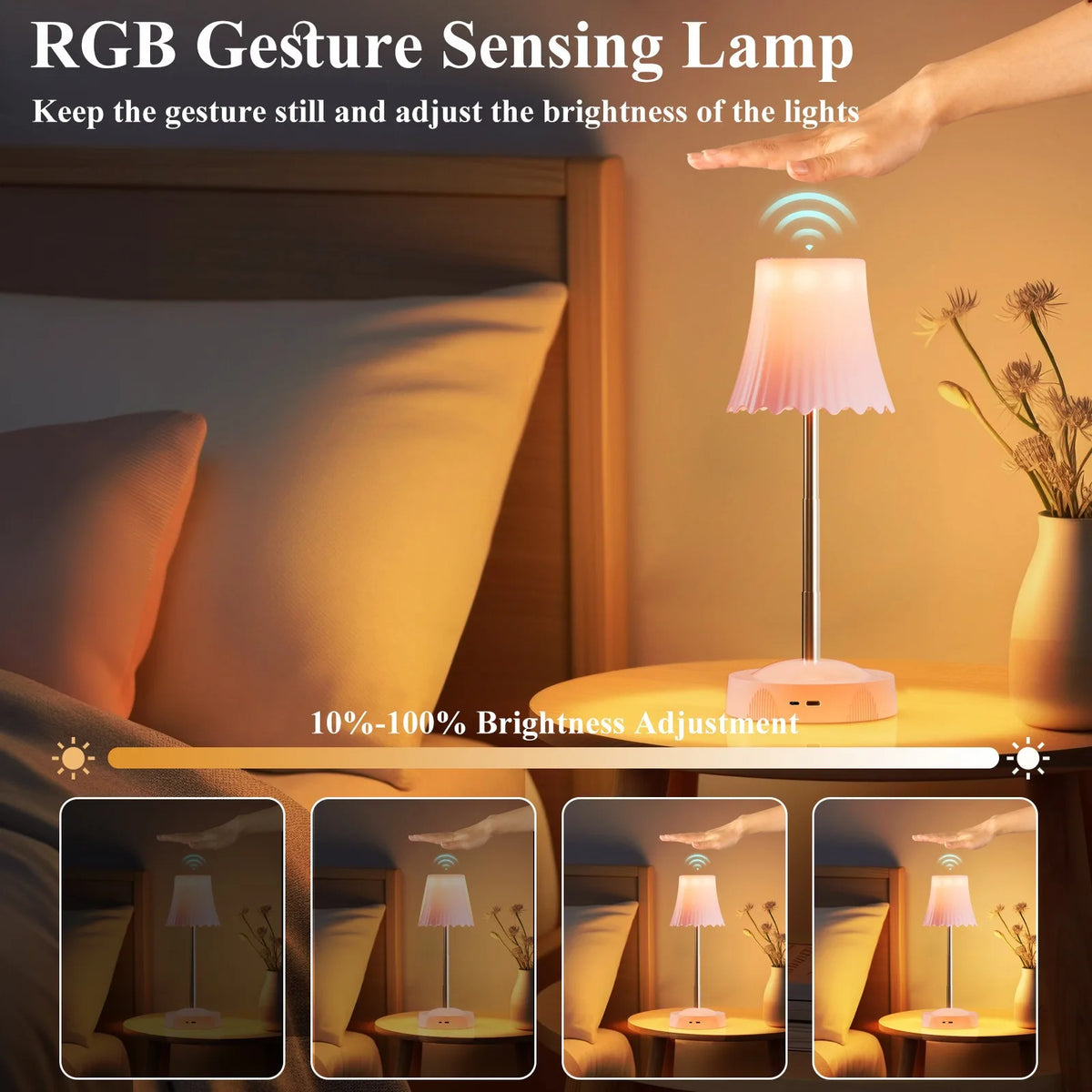 lampe table transparente moderne rose capteur mouvement rechargeable led ambiance chambre coucher