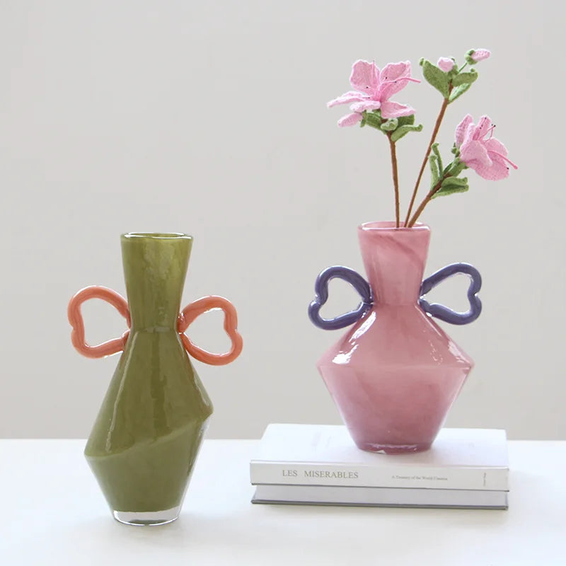 vases modernes rose vert olive mat opaques poignée serpents décoration table hydroponie