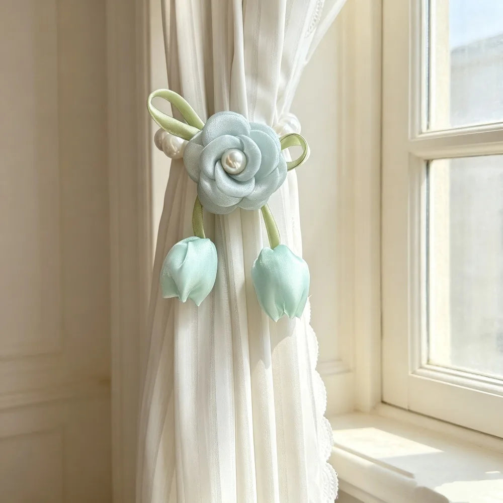 accessoires fenetre decoratifs fleurs rouge blanc bleu noir vert violet 25cm anneaux métalliques