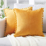 taies d'oreiller velours moderne gris jaune rose bleu blanc pompons non toxique polyester 45x45cm