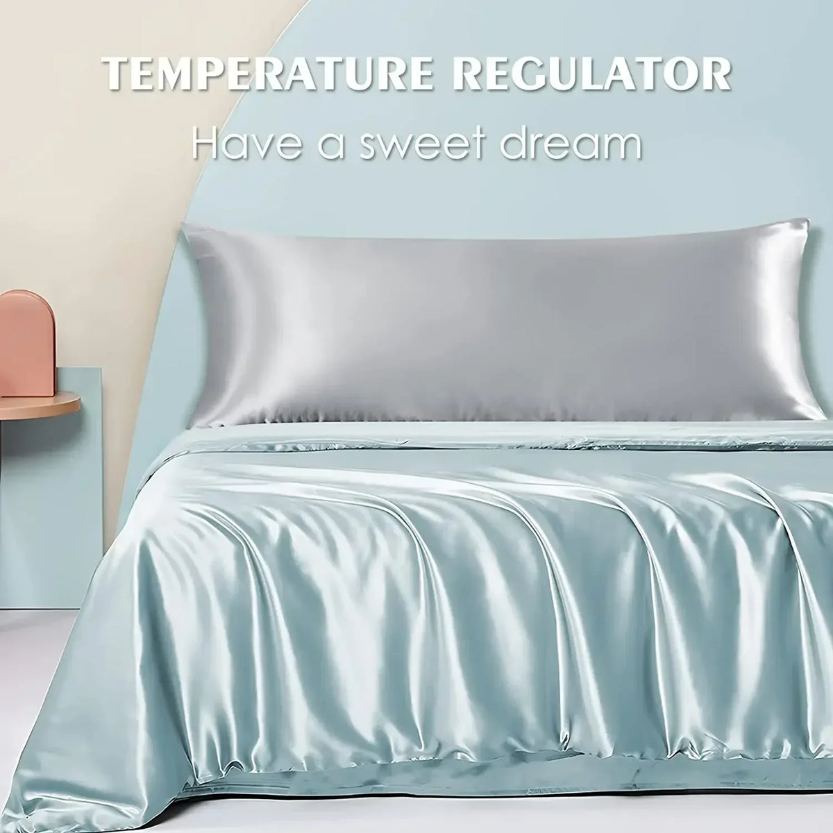 taie d'oreiller satinée polyester brillante moderne bleu clair gris noir rose pâle enveloppe machine