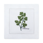 serviette cuisine lin blanc brodée motifs plantes aromatiques naturelle table élégante