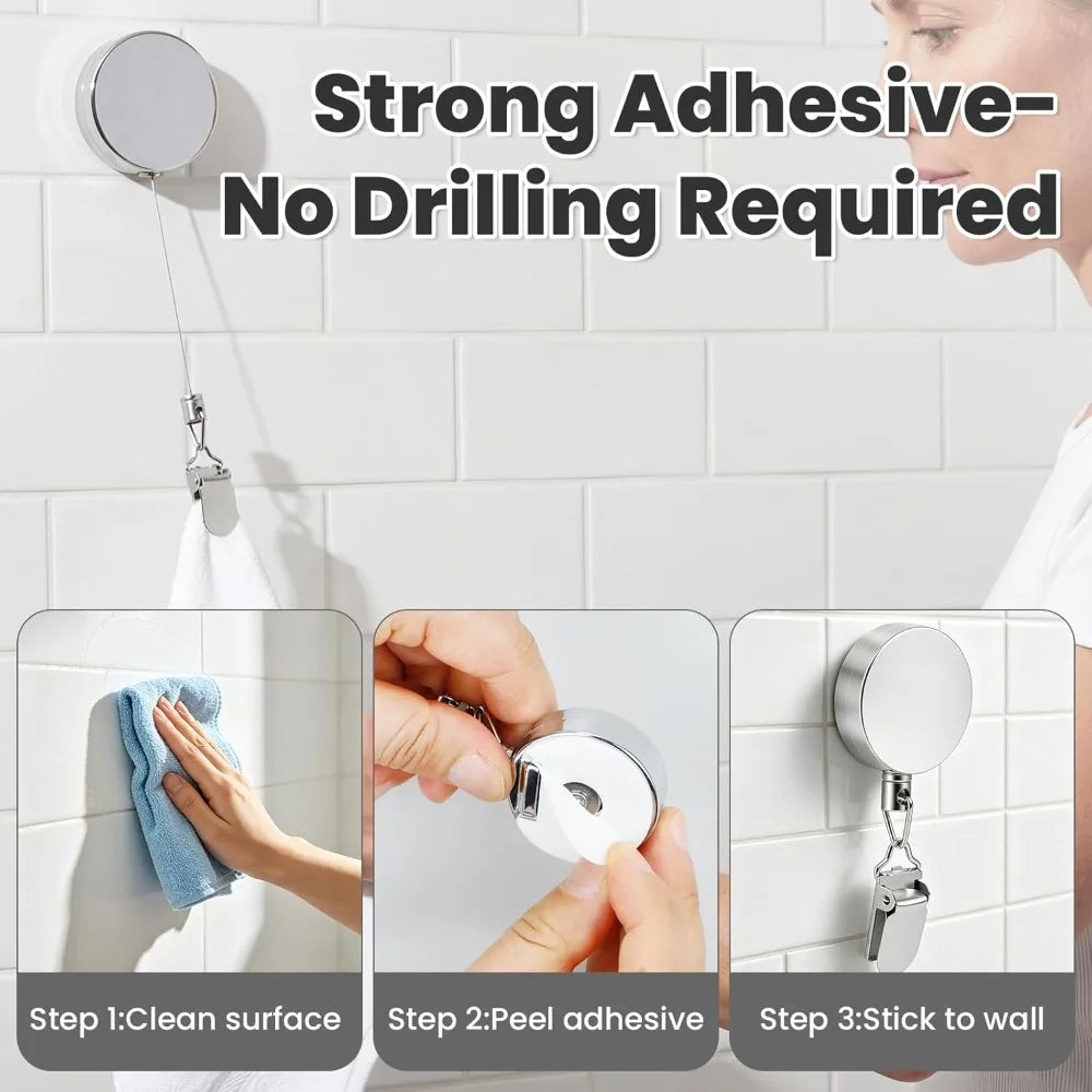 porte serviette rétractable clip adhésif mural moderne argenté serviette blanche utilisation multiple salle bain