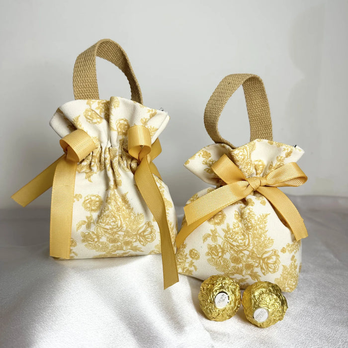 sac bonbons portable toile motif floral ruban blanc réutilisable emballage cadeau mariage anniversaire noël