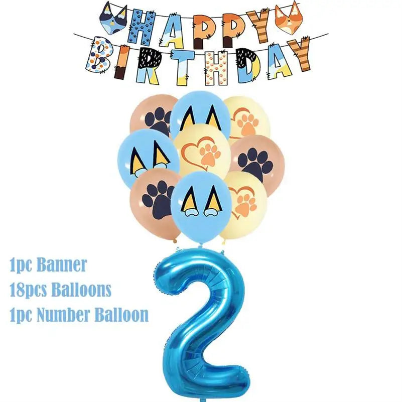 kit decoration anniversaire chien bleu assiettes gobelets serviettes guirlande support cupcake decor animaux