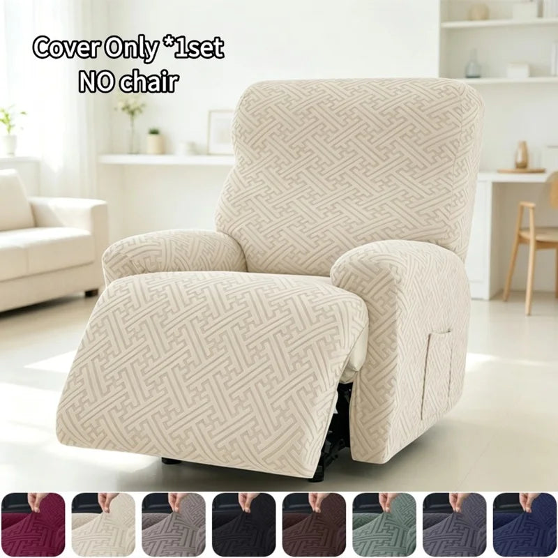 housses fauteuil inclinable jacquard beige motif géométrique moderne fixation pièces polyestère lavable automne hiver
