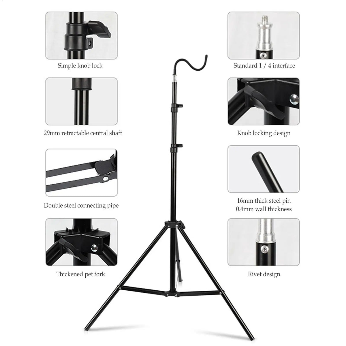 support lampe camping noir réglable titane hauteur jusqu'à 210cm led