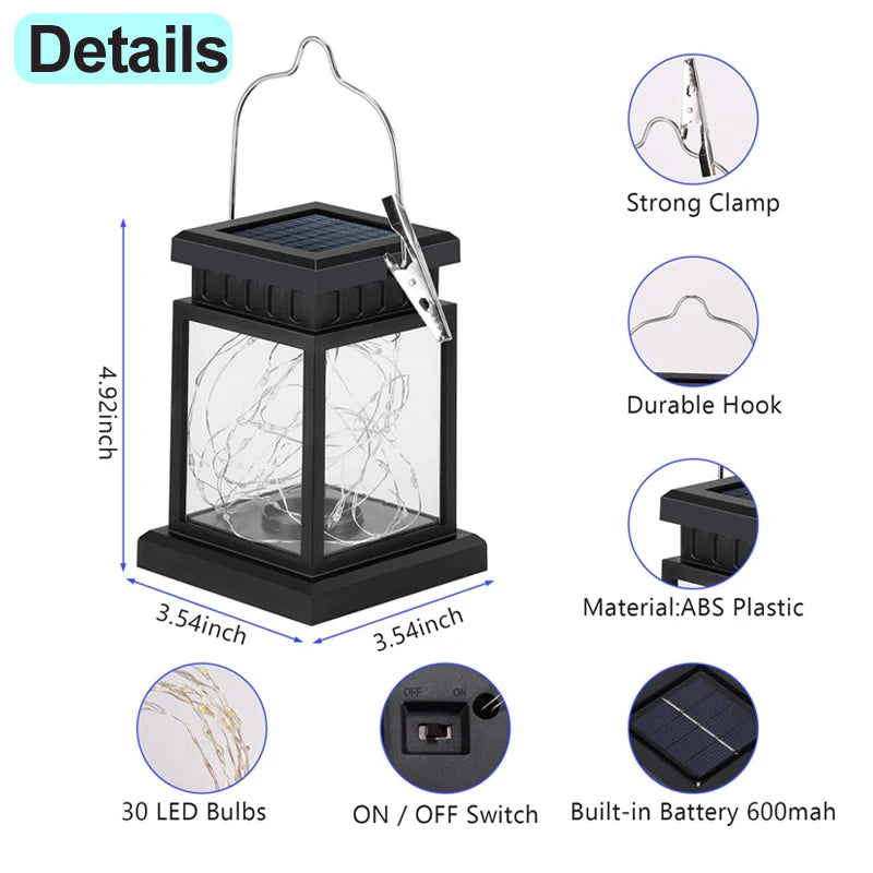 lanterne solaire moderne noire transparente 30 led extérieure ip65